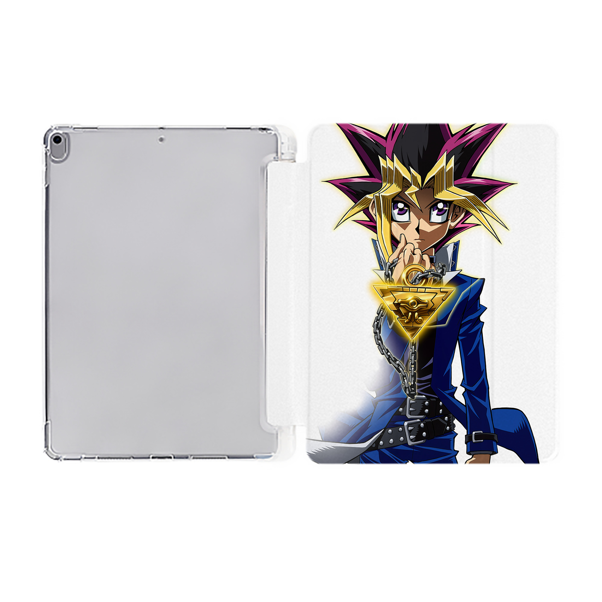 （画像用） 遊☆戯☆王 Yu-Gi-Oh! IPad ケース ペン収納付き 三つ折りスタンド PUレザー×シリコン 対応機種9.5/10.5/10.9インチ